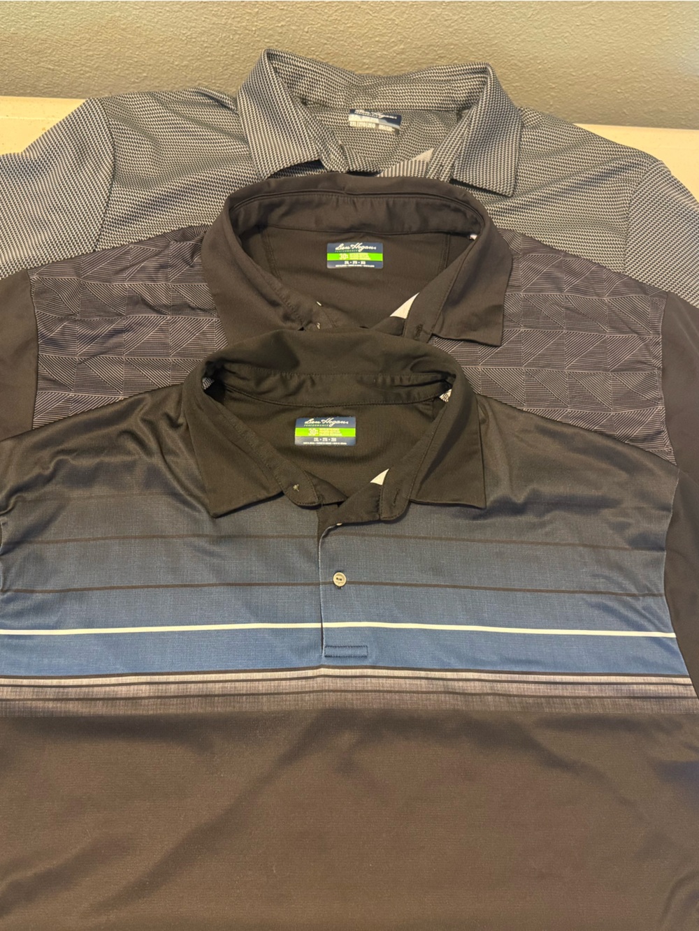 Men's Black and Navy Striped Polo Jacket - Unknown Brand